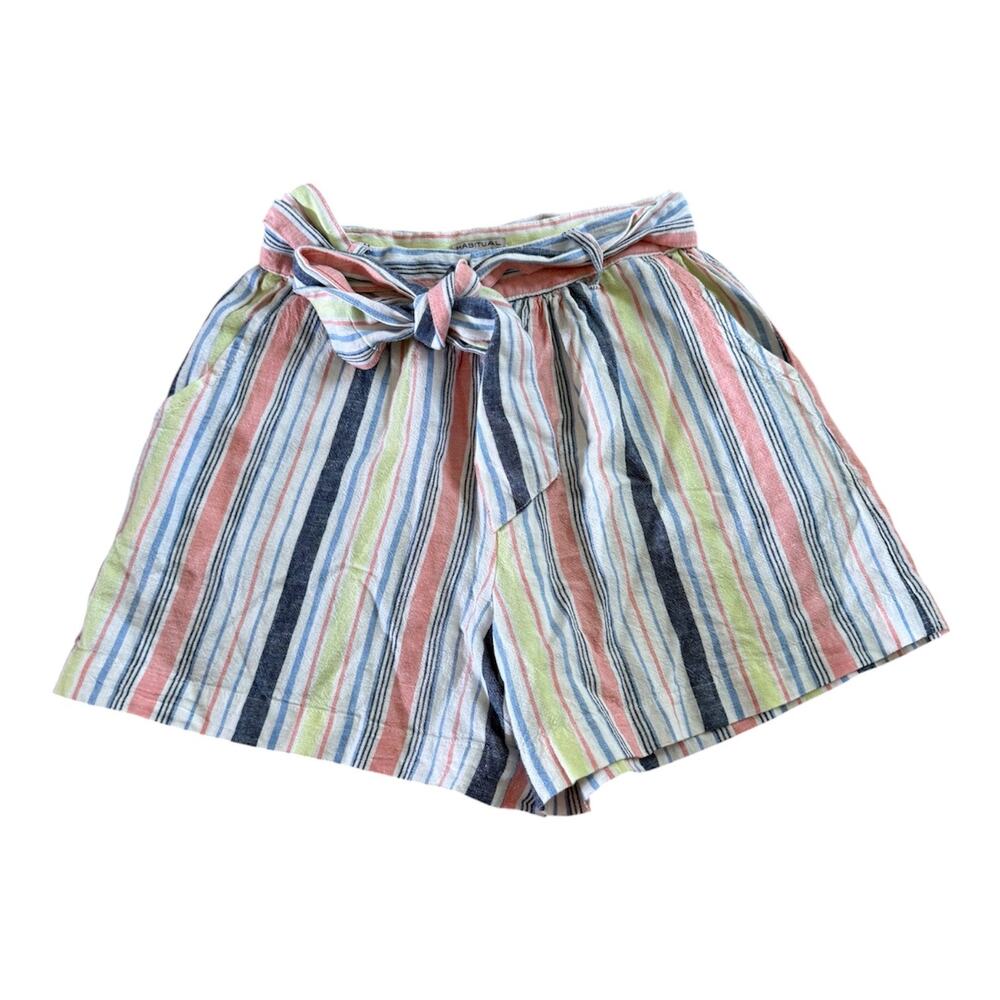 Girls 10 Habitual Ellie Front Tie Bow Stripe Linen Blend Shorts